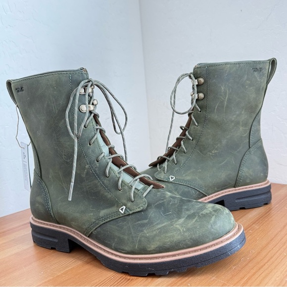NEW TEVA Rowena Lace Leather Oliveta Side Zip Lace Up Combat Boot Women’s Sz 9.5